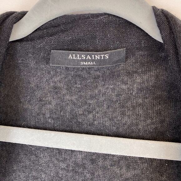 ALLSAINTS Black Merino Wool Alpaca Blend Asymmetrical Sweater Cardigan Size S - Picture 2 of 8